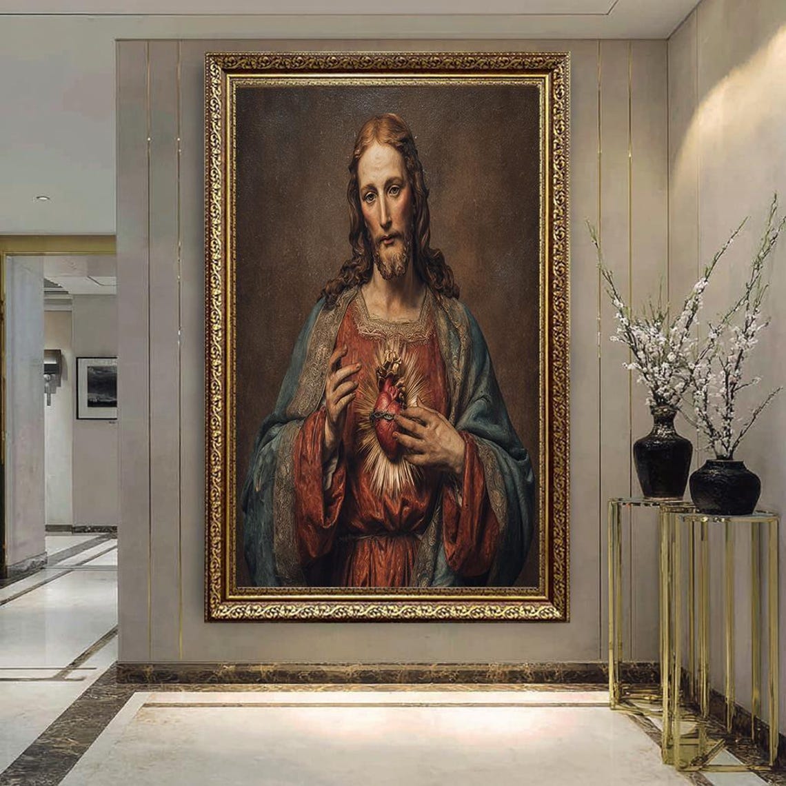 Sacred Heart Of Jesus Canvas Wall Art – Religious Christian Painting ...