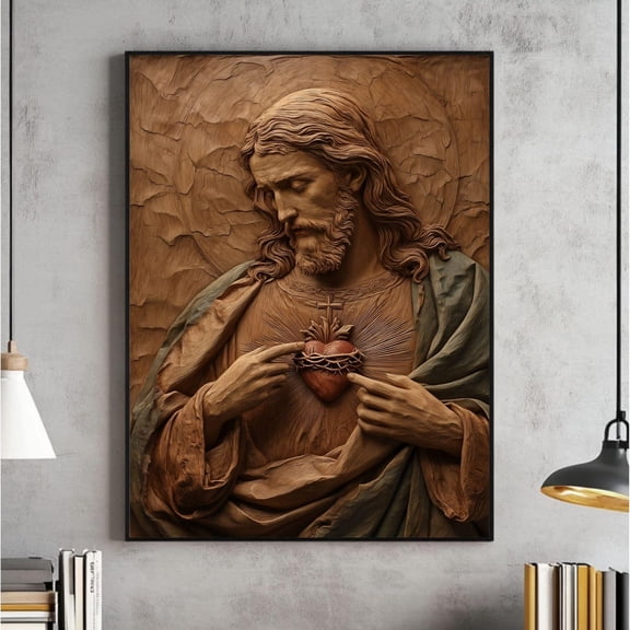 Sacred Heart Of Jesus Christian Wall Art, Catholic Art, Modern Christian, Devotional Watercolor, Religious Home Decor, Faith-Based #1441, Unframed Canvas Size 8x12