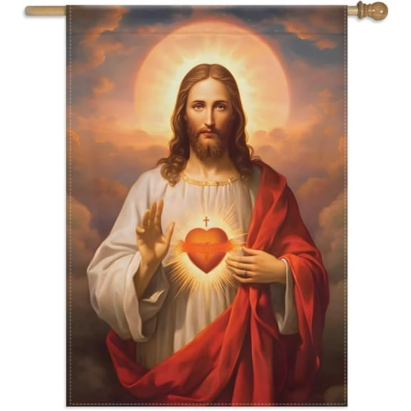 Sacred Heart of Jesus Garden Flag for Outside 28"x40" Double-Sided Yard-Flags God House Flags Wall Hanging Home Decoration Banner Small Gifting Wall Tapestry Indoor Outdoor House Banners