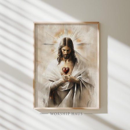 Sacred Heart Of Jesus Holy Love Christian Devotional Wall Art Radiant Savior Scene Bible Verse Religious Poster Digital Print 147, Unframed Poster Size 8x12