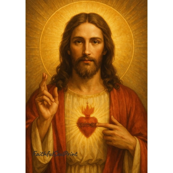 Sacred Heart Of Jesus Poster – Catholic Wall Art For Prayer Room, Religious Gift, Christian Home Decor, Printable Jesus Portrait, Unframed Canvas Size 12x18