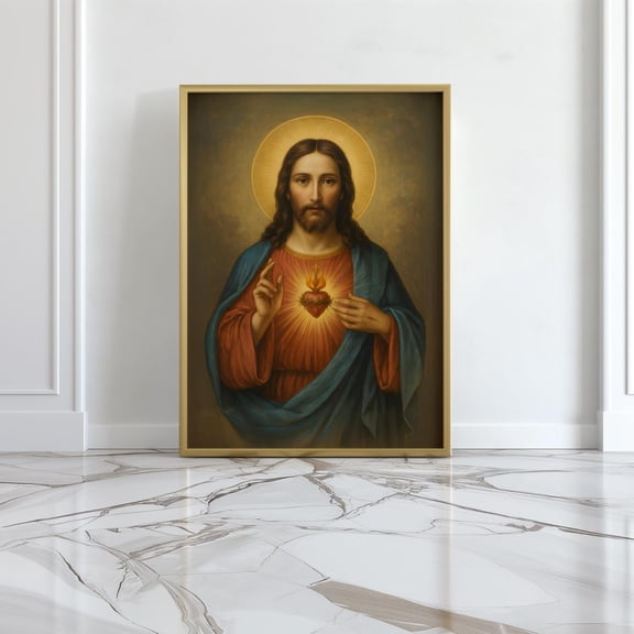 Sacred Heart Of Jesus Poster, Catholic Wall Art Print, Christian Religious Decor, Unframed Jesus Print, Housewarming Gift, Jesus Print, Unframed Poster Size 8x12