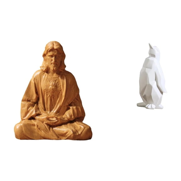 Sacred Heart Jesus Statue Penguin Sculpture Animal Resin Artwork for Meditation Church Cafe Collectors