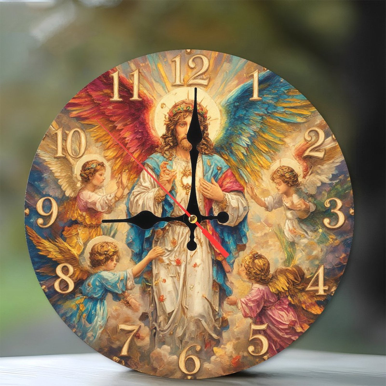 Sacred Heart Jesus Wall Clock Religious Art Decor 10-Inch Silent Wooden ...