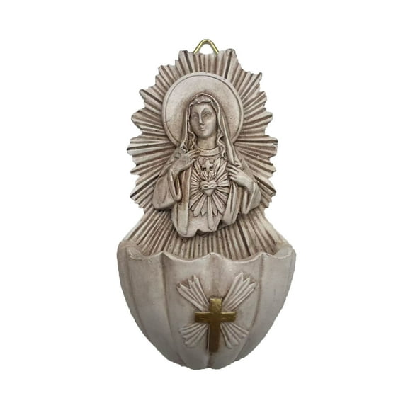 Sacred Heart of Mary Wall Mount Holy Water Font,Resin Sacred Heart of Mary Catholic Hanging Religious, Holy Water Font Resin Catholic Holy Water Font for Entrance Home Wall Hanging Religious Gifts