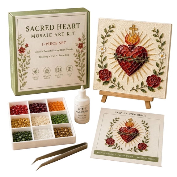 Sacred Heart Mosaic Art Kit, DIY Handicraft Kit with Colorful Glass Pieces, Beautiful Artwork for Home Decor, Creative Handmade Gift