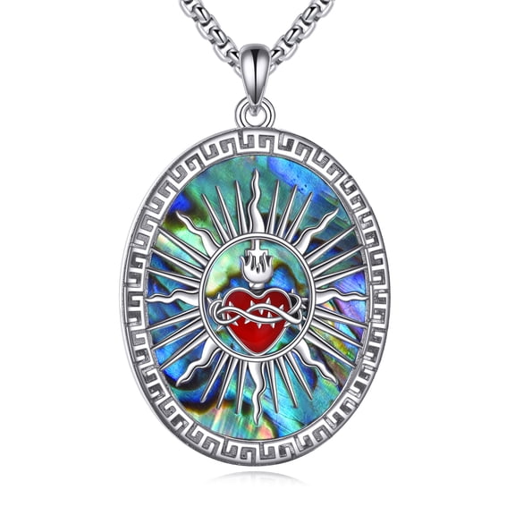 Sacred Heart Necklace 925 Sterling Silver Christian Medal Pendant Jesus Amulet Jewelry Gifts for Women Men