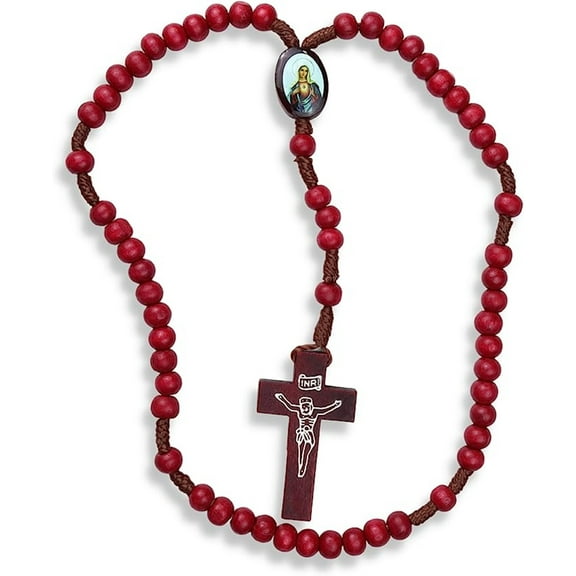Sacred Heart Rosary Necklace, Religious Jewelry Gifts, 13 Inch Chain, 1.5 Inch Crucifix Charm