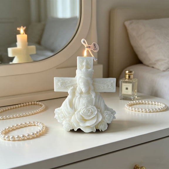 Sacred Heart Rose Scented Candle, Easter Religious Soy Wax Candle, Exquisite 3D Sculpted Devotional Candle, Clean Burning Long-Lasting Ornament for Home Altar Church Party Spiritual Gift