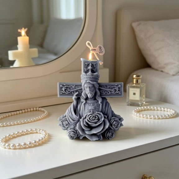Sacred Heart Rose Scented Candle, Easter Religious Soy Wax Candle, Exquisite 3D Sculpted Devotional Candle, Clean Burning Long-Lasting Ornament for Home Altar Church Party Spiritual Gift