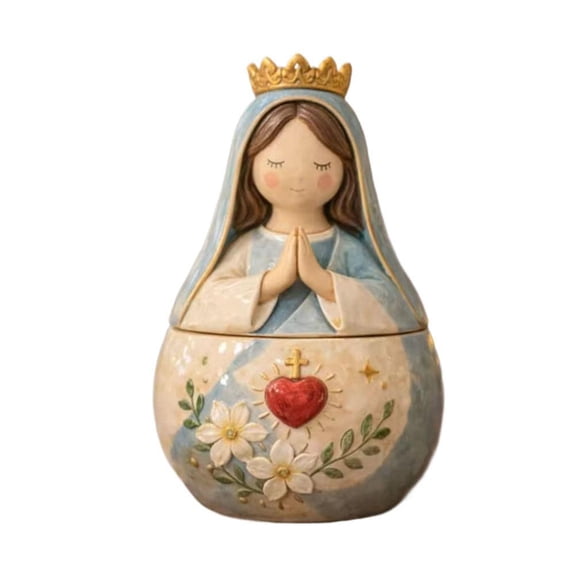 Sacred Heart and Virgin Mary Resin Prayer Box, Religious Prayer Box