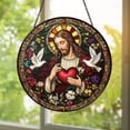 thumbnail image 1 of Sacred Heart of Jesus Glass Suncatcher, Christian Religious Window Hanging, Catholic, Spiritual Home Décor, 7.9 in, 1 of 3