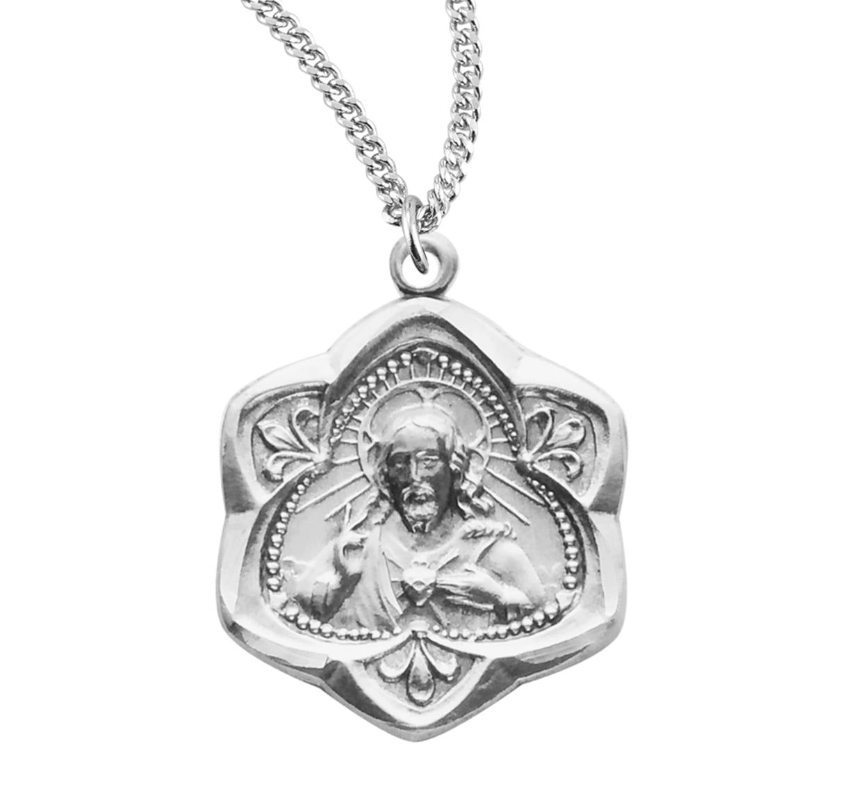 Sacred Heart of Jesus Sterling Silver Scapular Medal Pendant Necklace ...