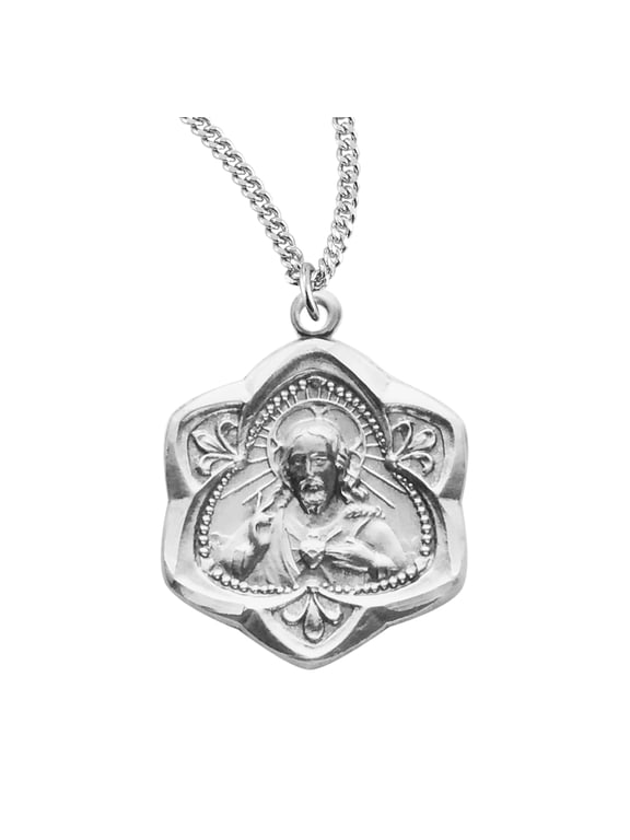 Sacred Heart of Jesus Sterling Silver Scapular Medal Pendant Necklace