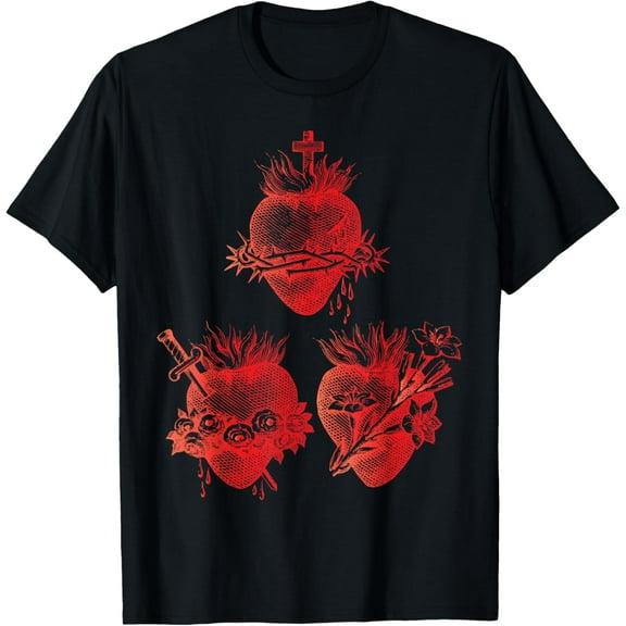 Sacred Heart of Jesus and Immaculate Heart of Mary Joseph 2R T-ShirtMen and women, Black T-shirt, size: Extra large