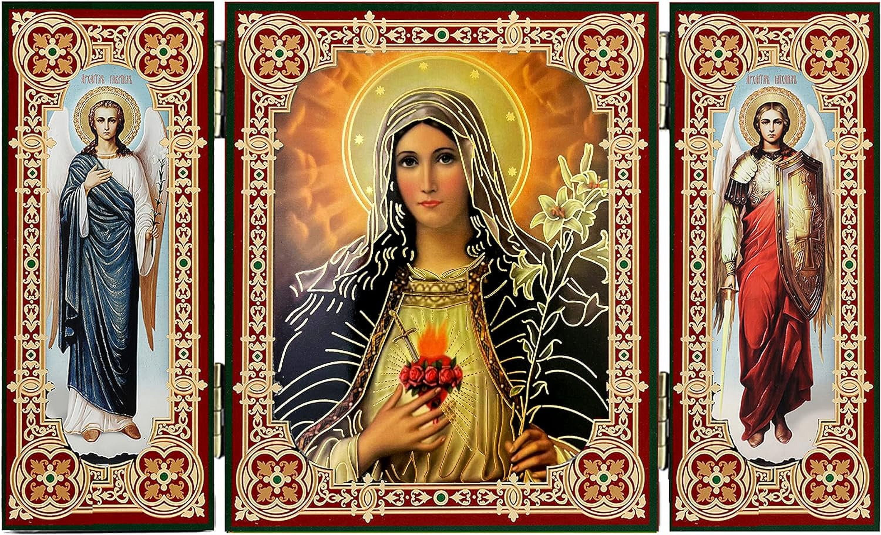 Sacred Heart of Mary Icon Triptych, Immaculate Heart of Mary, Catholic