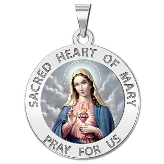 Sacred Heart of Mary Religious Medal Color - 1 Inch Size of a Quarter -Sterling Silver