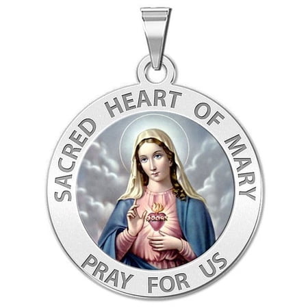 Sacred Heart of Mary Religious Medal Color - 2/3 inch Size of Dime, Sterling Silver