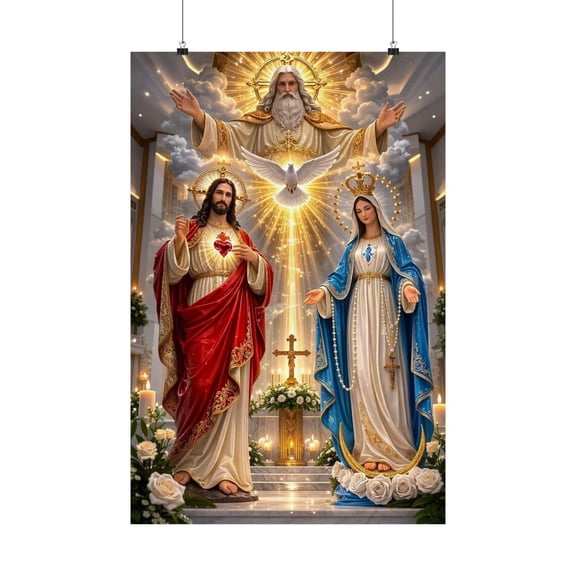 Sacred Holy Family Poster, Jesus Mary God The Father
