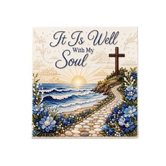 Sacred Hymn Pearl Art Kit, DIY Pearl Diamond Painting Craft Set, Adult Mosaic Decor Gift (It Is Well)