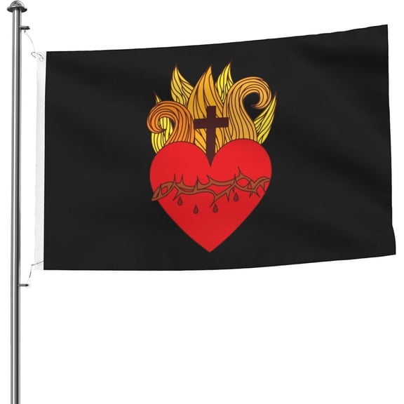 Sacred Jesus Heart Icon Flags 5x8 Ft Yard Flag Indoor Decoration Banner With Grommets