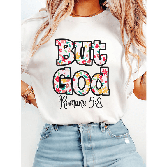 Sacred Love Romans 5:8 Bible Verse Lettering Print T-shirts Christian Devotion Graphic Tees Classic Short Sleeve Flower Cotton Tops White,5XL