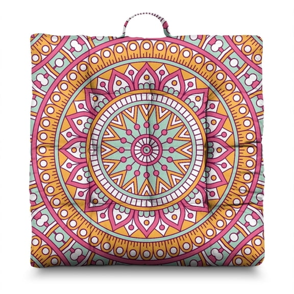 Sacred Mandala Floor Cushion – 22x22 Inch Boho Pillow, Boho Chic Mandala, Lightweight for Lounge & Tatami