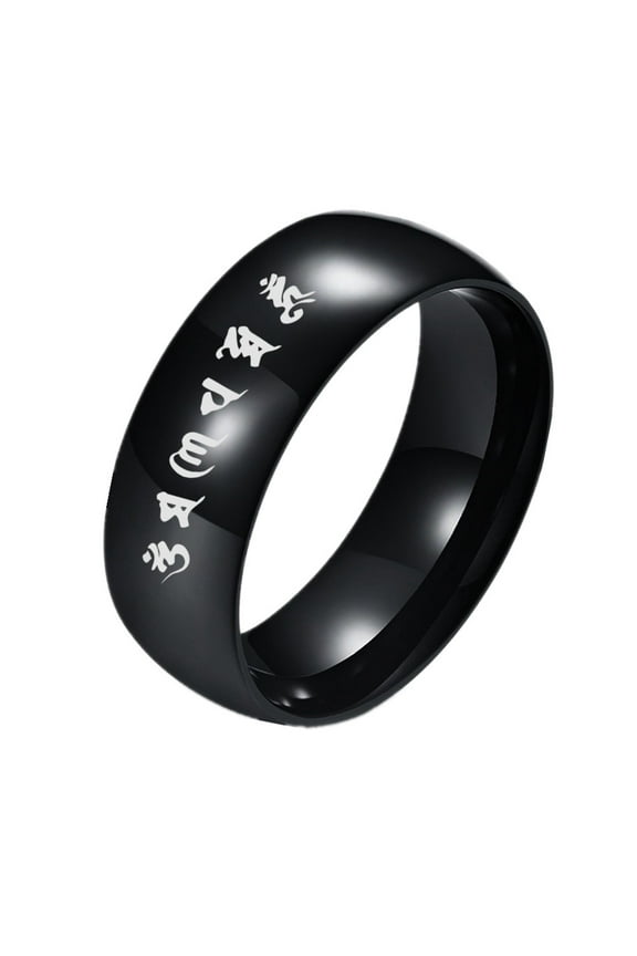 Sacred Mantra Tibetan Buddhism Jewelry - Stainless Steel Om Mani Padme Hum Engraving Ring - Blessing Six Words Sanskrit Buddhist Band for Men Women, Size 11