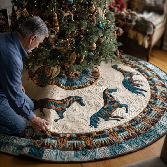 Tree Standie Sacred Mustang Christmas Quilted Tree Skirt, 35.4 Inch Christmas Tree ...
