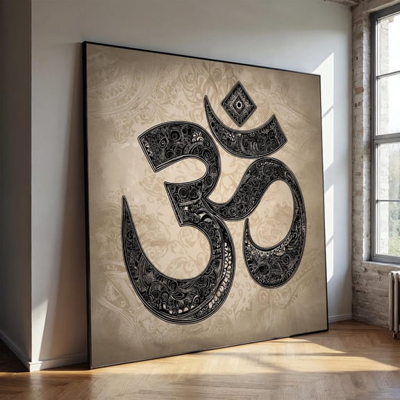 Sacred Om Canvas Painting – Spiritual Hindu Wall Art For Meditation Room, Ready To Hang Gift, Boho Yoga Decor With Mandala Details, Unframed Canvas Size 8x12