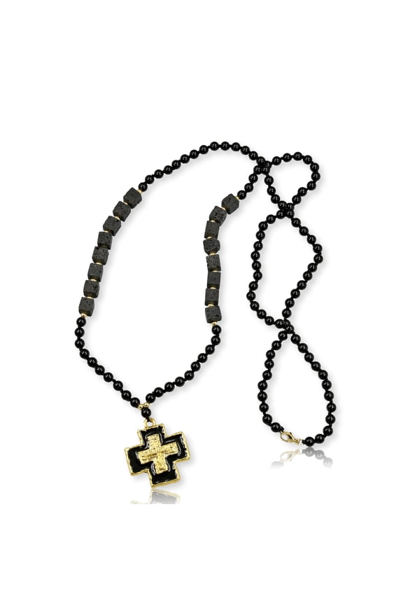 Sacred Onyx & Lava Cross Necklace