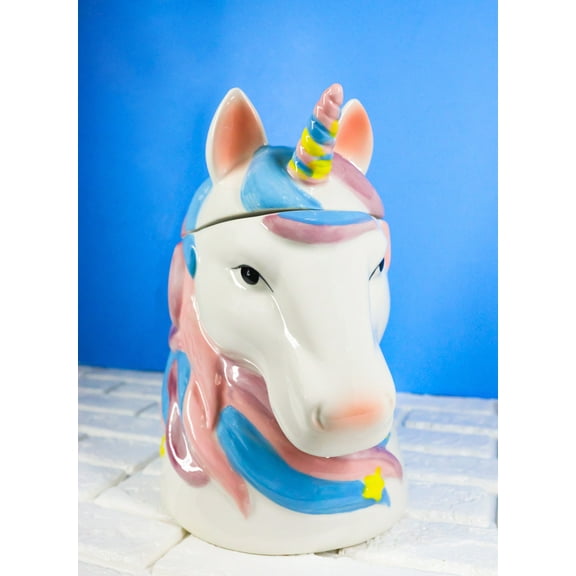 Sacred Purity White Unicorn With Rainbow Mane Horn Ceramic Cookie Jar Figurine
