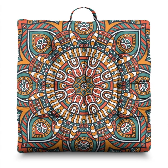 Sacred Symbolic Mandala Pillow – Large 22 Inch Square Cushion, Mystic Cultural Print, Supportive for Back Pain Relief