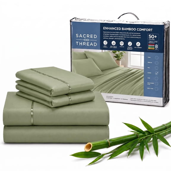 Sacred Thread Rayon Derived from Bamboo Sheets ,4-Piece Set, 1 Flat Sheet, 1 Fitted Sheet, 2 Pillowcases