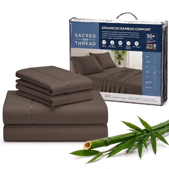 Sacred Thread Rayon Derived from Bamboo Sheets ,4-Piece Set, 1 Flat Sheet, 1 Fitted Sheet, 2 Pillowcases