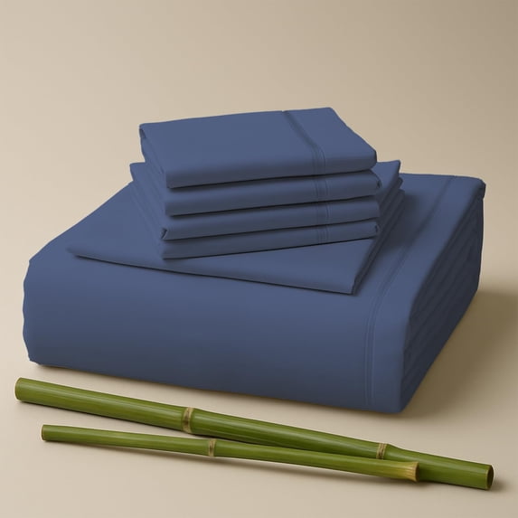 Sacred Thread Rayon Derived from Bamboo Sheets Twin Size, 18'' Deep Pocket Cooling Sheets for Hot Sleepers, 4 PC Cooling Sheets (Twin Size) (Oxford Blue)