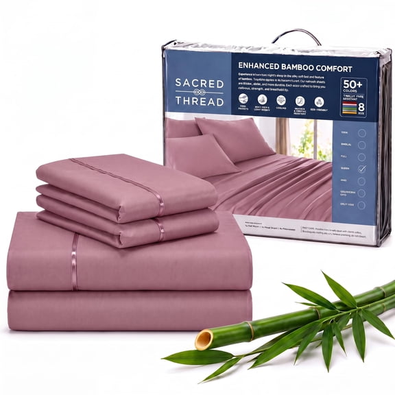 Sacred Thread Rayon Derived from Bamboo Sheets ,4-Piece Set, 1 Flat Sheet, 1 Fitted Sheet, 2 Pillowcases