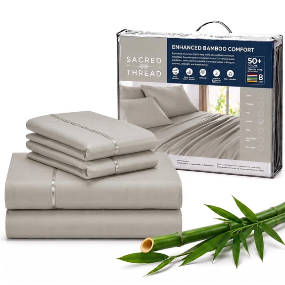 Sacred Thread Rayon Derived from Bamboo Sheets ,4-Piece Set, 1 Flat Sheet, 1 Fitted Sheet, 2 Pillowcases