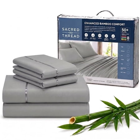 Sacred Thread Rayon Derived from Bamboo Sheets ,4-Piece Set, 1 Flat Sheet, 1 Fitted Sheet, 2 Pillowcases