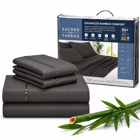 Sacred Thread Rayon Derived from Bamboo Sheets ,4-Piece Set, 1 Flat Sheet, 1 Fitted Sheet, 2 Pillowcases