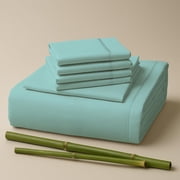Sacred Thread Rayon Derived from Bamboo Sheets Twin Size, 18'' Deep Pocket Cooling Sheets for Hot Sleepers, 4 PC Cooling Sheets (Twin Size) (Aqua)