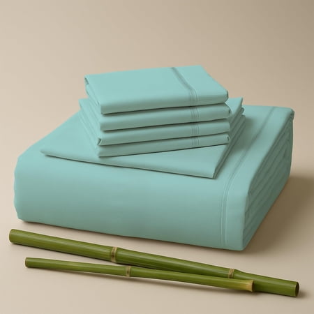 Sacred Thread Rayon Derived from Bamboo Sheets Twin Size, 18'' Deep Pocket Cooling Sheets for Hot Sleepers, 4 PC Cooling Sheets (Twin Size) (Aqua)