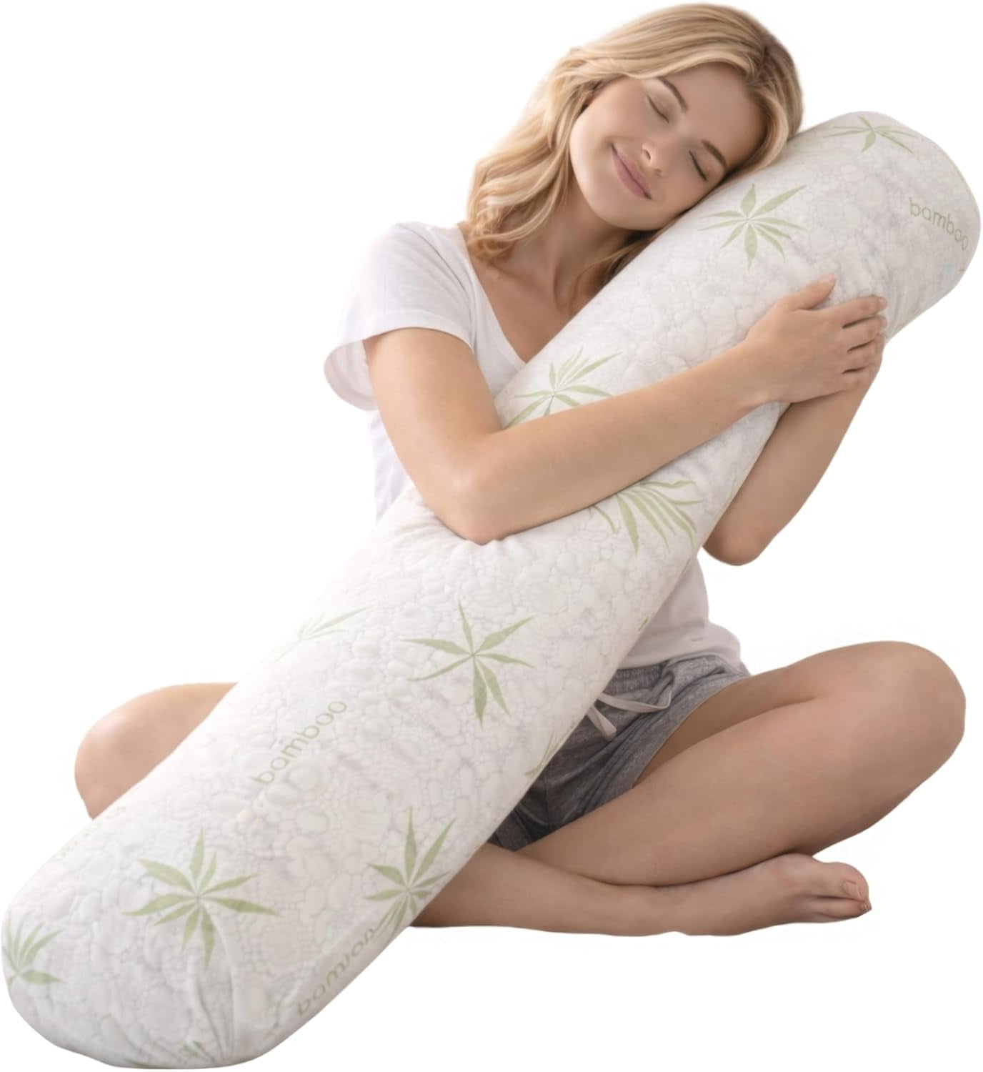 Sacred Thread 54”x8” Cylinder Long Pillow for Bed Decorative Grey Cooling Body Pillow for Side Sleeper, Soft and Supportive Full Body Pillows for Adults, Firm Body Pillow Memory Foam