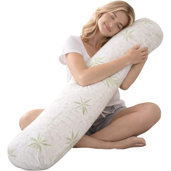 Sacred Thread 54”x8” Cylinder Long Pillow for Bed Decorative Grey Cooling Body Pillow for Side Sleeper, Soft and Supportive Full Body Pillows for Adults, Firm Body Pillow Memory Foam