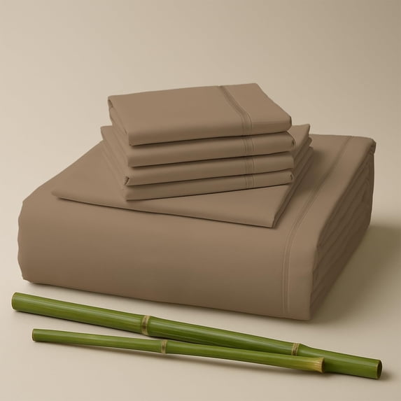 Sacred Thread Rayon Derived from Bamboo Sheets Full Size, 18'' Deep Pocket Cooling Sheets for Hot Sleepers, 6 PC Cooling Sheets (Full Size) (Dark Khaki)