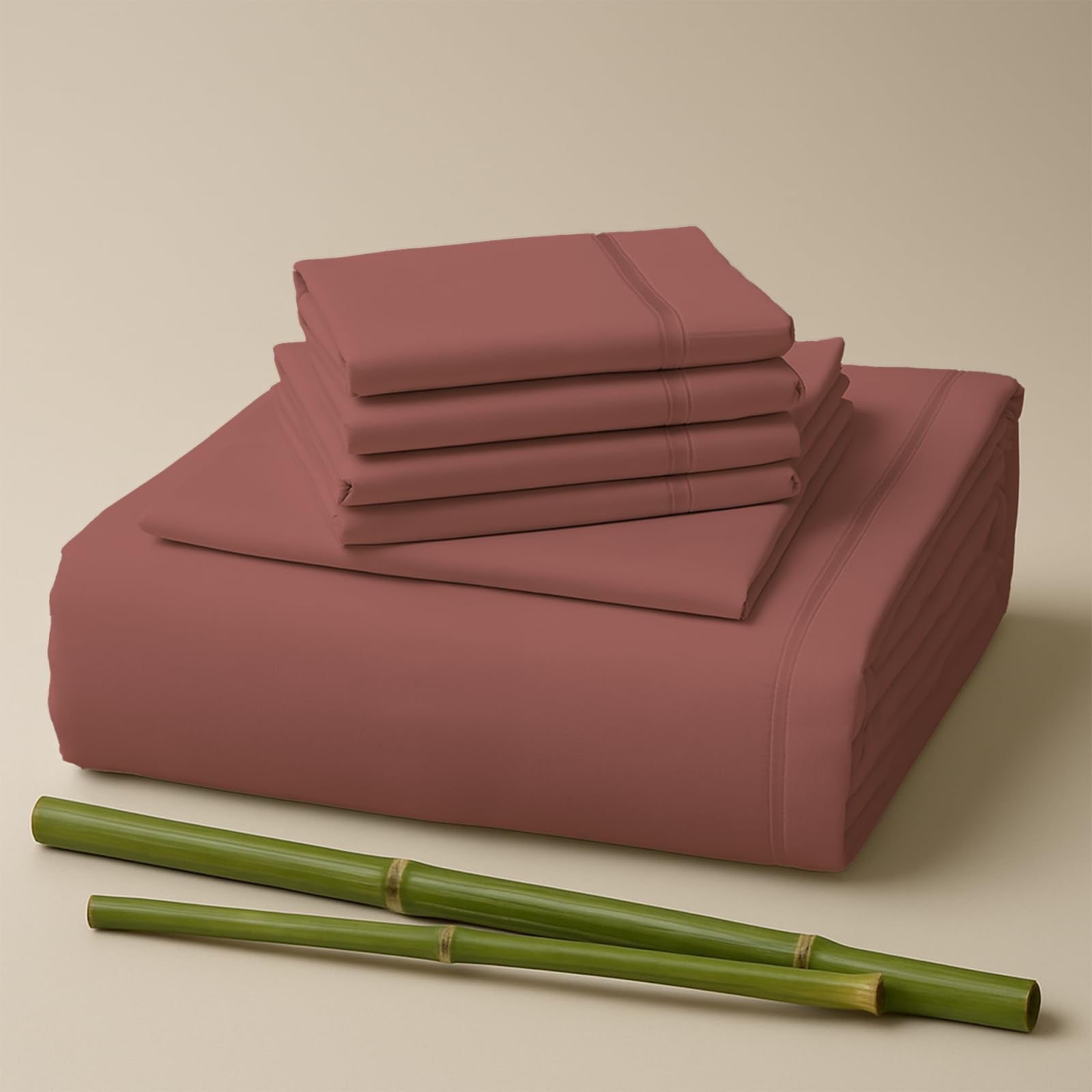 Sacred Thread Rayon Derived from Bamboo Sheets Queen Size, 18'' Deep Pocket Cooling Sheets for Hot Sleepers, 6 PC Cooling Sheets (Queen Size) (Salmon Pink)