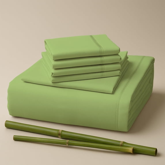 Sacred Thread Rayon Derived from Bamboo Sheets Queen Size, 18'' Deep Pocket Cooling Sheets for Hot Sleepers, 6 PC Cooling Sheets (Queen Size) (Lime)