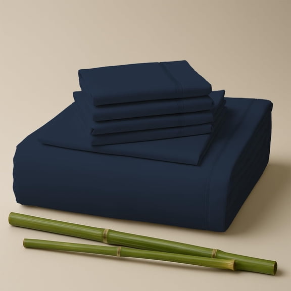 Sacred Thread Rayon Derived from Bamboo Sheets Queen Size, 18'' Deep Pocket Cooling Sheets for Hot Sleepers, 6 PC Cooling Sheets (Queen Size) (Navy)
