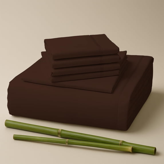 Sacred Thread Rayon Derived from Bamboo Sheets Full Size, 18'' Deep Pocket Cooling Sheets for Hot Sleepers, 6 PC Cooling Sheets (Full Size) (Brown)