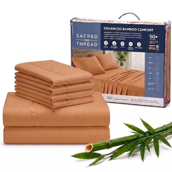 Sacred Thread Rayon Derived from Bamboo Sheets ,6-Piece Set, 1 Flat Sheet, 1 Fitted Sheet, 4 Pillowcases
